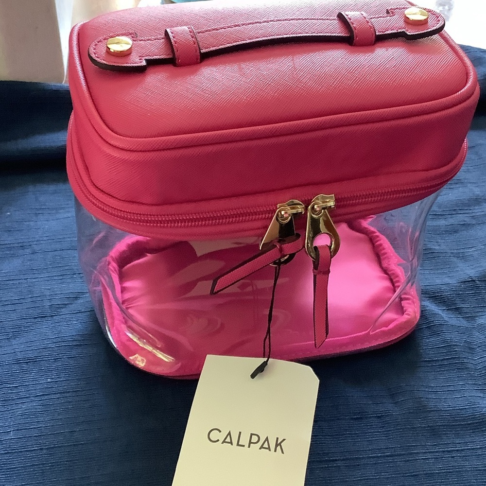 Calpak Hot Pink Clear Travel Cosmetic Case with Gold Hardware